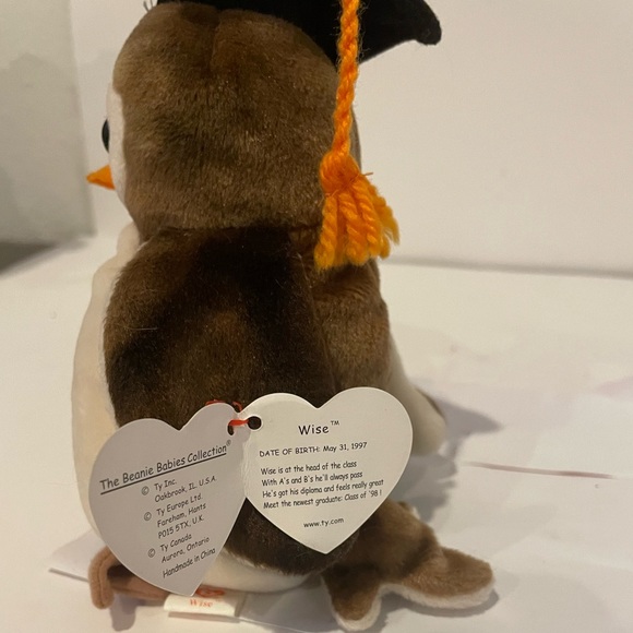 Collectible 1998 Ty Beanie Baby Wise Graduate Owl Class of 98 - Picture 2 of 7